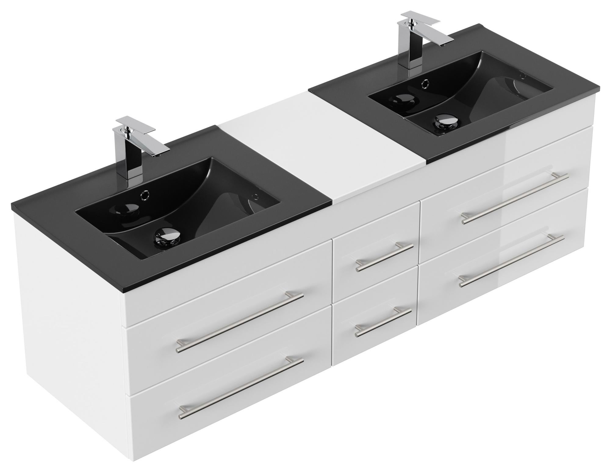 Meuble salle de bain double vasque noir AION XL SoftClose blanc