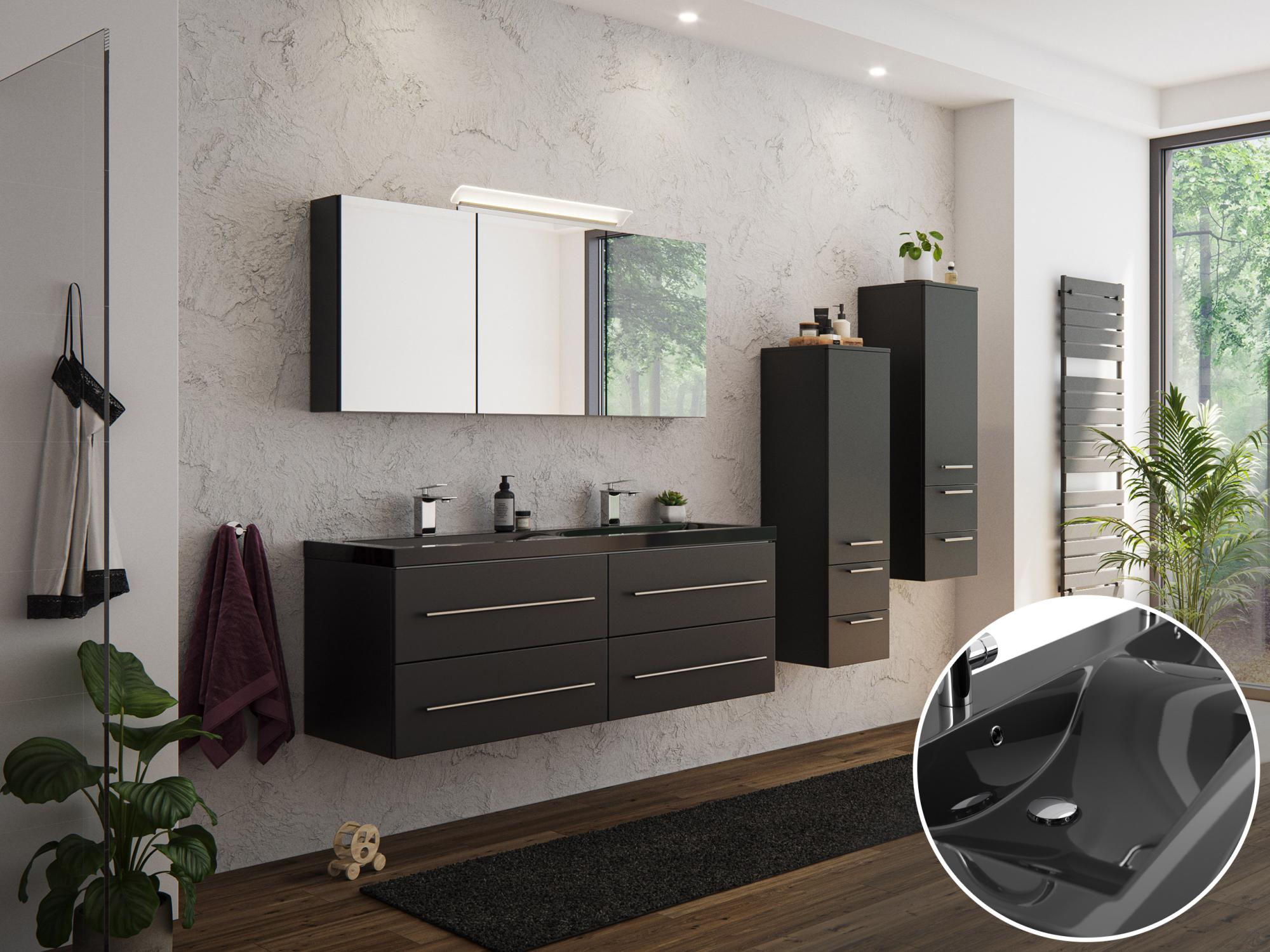 Ensemble de meubles SDB APADENA XL noir satiné avec armoire de toilette