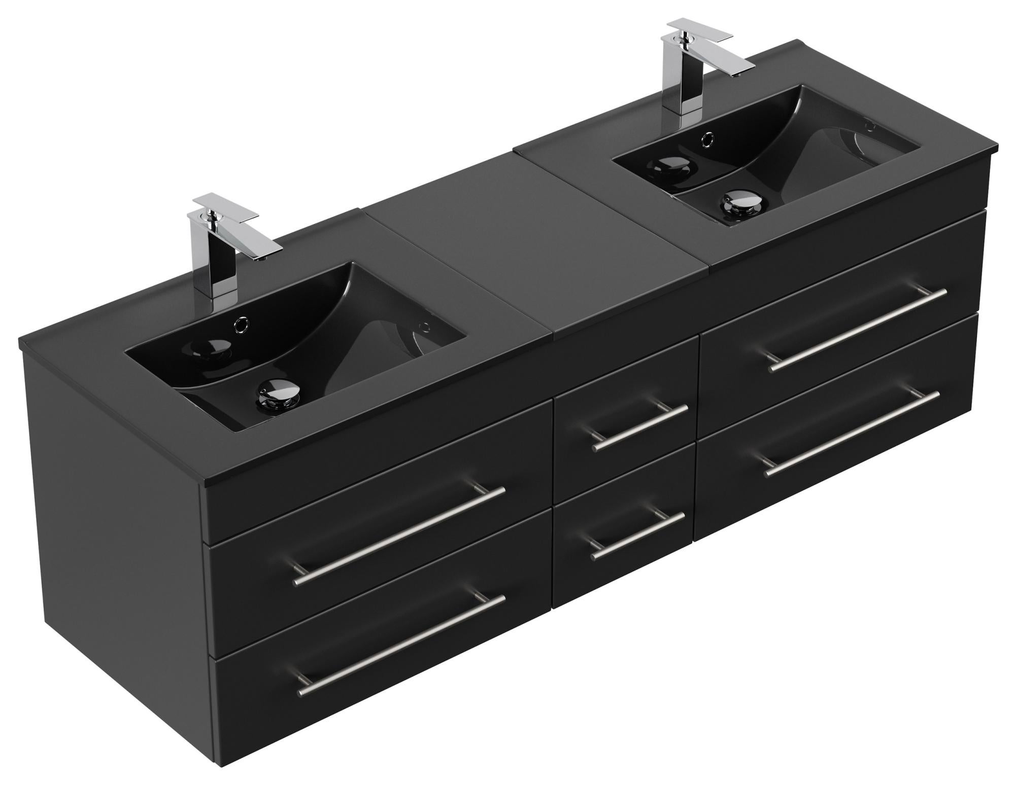 Meuble salle de bain double vasque noir AION XL SoftClose noir satiné