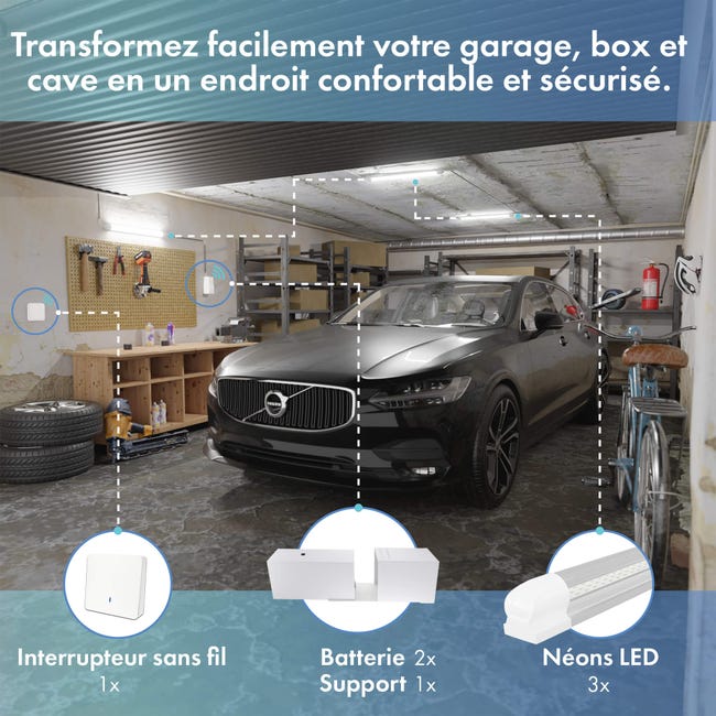 Kit éclairage sans fil sur batterie pour Garage Box Cave sans électricité