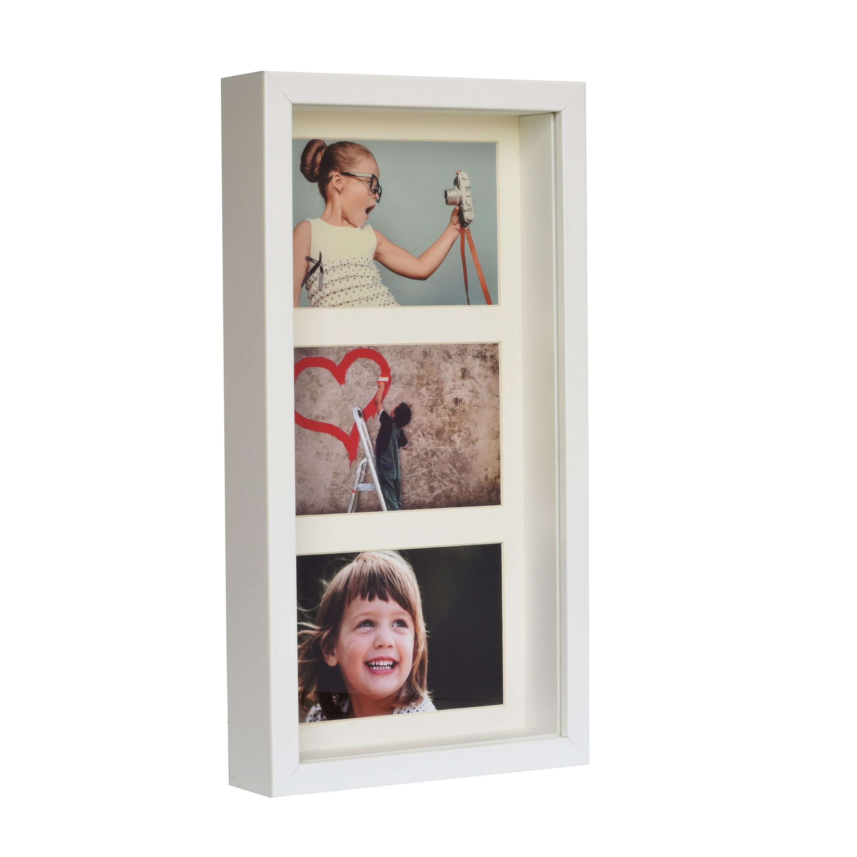 BD ART 18 x 35 cm Box 3D Cornice Portafoto Colore Bianco con Passepartout  Colore Crema per 3 Foto 10 x 15 cm