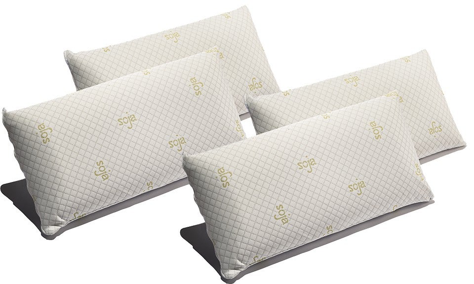 Pack 4 almohadas viscoelástica soja 120 cm firmeza media ergonómicas adaptables a cabeza y cuello