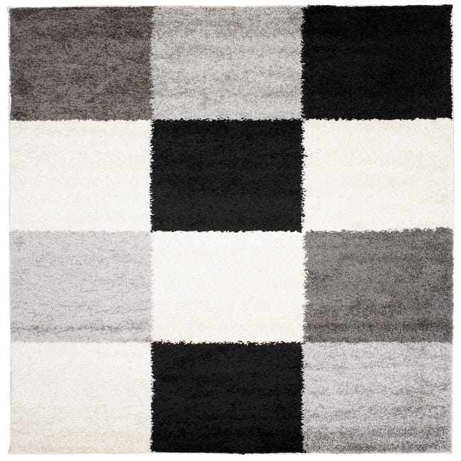 Tapiso tapis salon chambre shaggy delhi noir gris blanc ondes doux