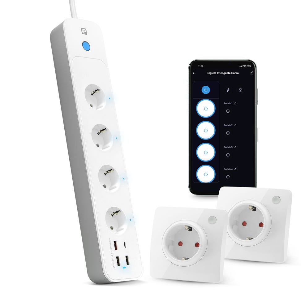 Kit Casa Inteligente: Pack 2 Enchufes de Pared Wifi + Regleta inteligente  de 4 tomas, 2 USBs tipo A, USB C y USB 3.0 Carga Rápida