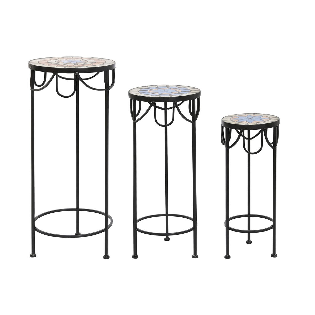 Jeu de 3 tables DKD Home Decor Bleu Céramique Noir Forge 30 x 30 x 69 cm (3 Pièces)  Leroy Merlin