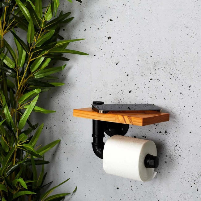 Dérouleur papier toilette mural en bois blanc avec tablette