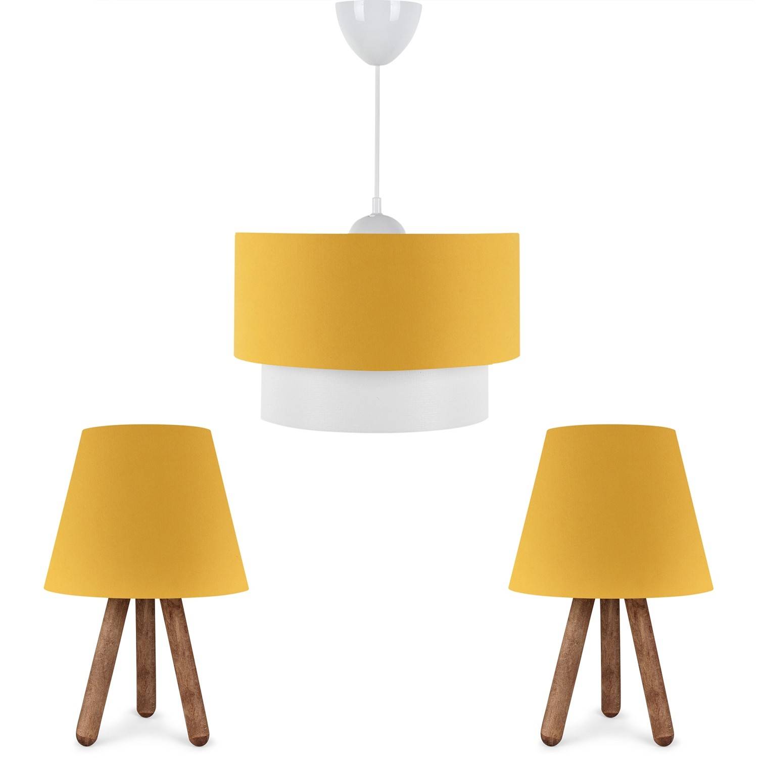 Set 2 lampes à poser tripied et 1 suspension Linya Bois Naturel et