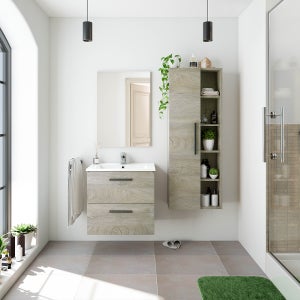 Mobile bagno sospeso 65 cm blu effetto legno con armadietto a specchio  Sofia