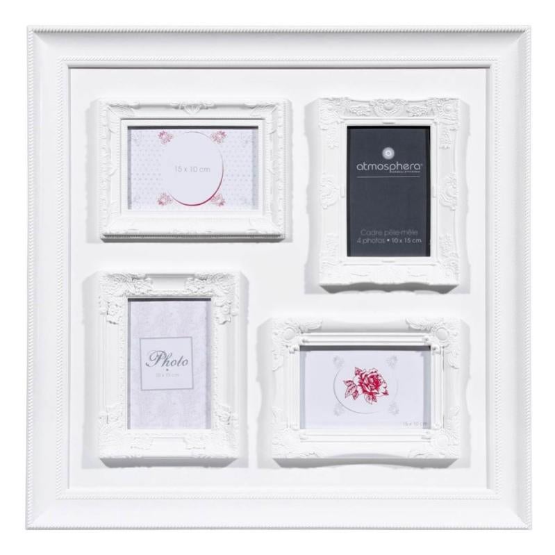 Cadre Photo Pêle-mêle Atmosphera Blanc Romantique 43x24cm – 3 Photos