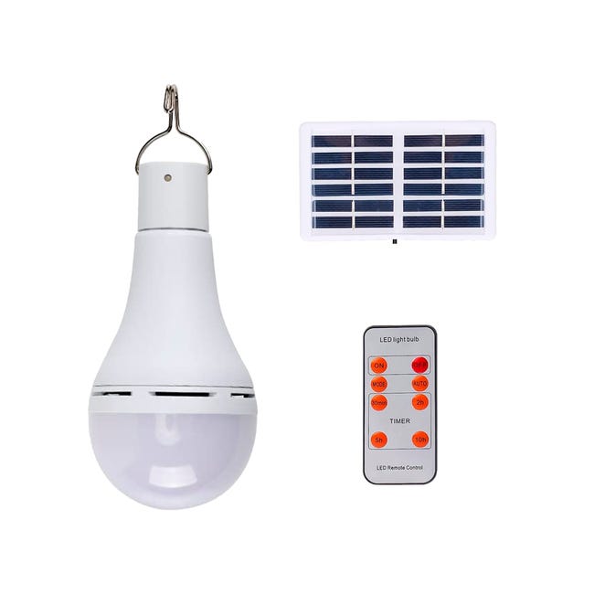 Bombilla Solar Portátil Recargable Sensor de Luz LED Mando a Distancia Temporizador Regulable Panel Solar Cargador USB para Camping Terraza Decora | Leroy Merlin