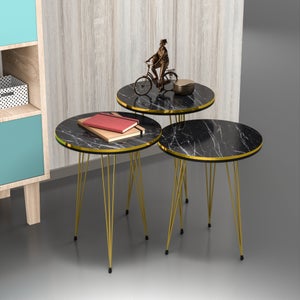 DecHome Tavolino Salotto Rotondo di Design in Metallo e Mdf - 833733