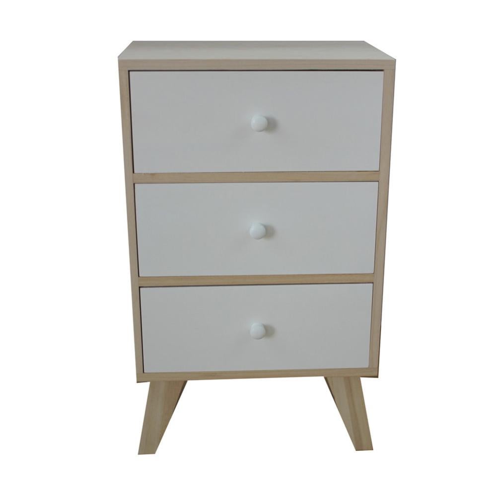 Cassettiera 3 Cassetti Con Cuore King Home - In Legno Di Paulownia, Colore Bianco Lavato, Dimensioni 26x32x63 Cm | Per Camera Da Letto O Ingombri