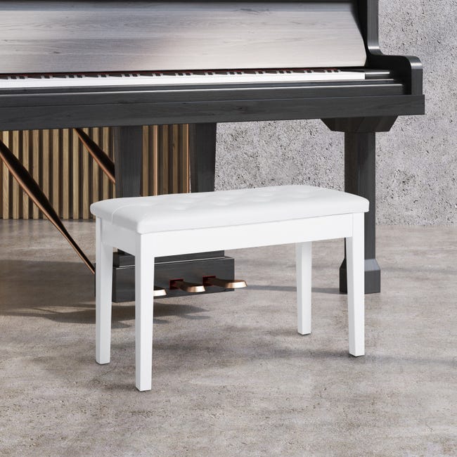 Panca Sgabello Pianoforte con Vano Portaoggetti in Similpelle e Legno  76x36x50 cm Bianco