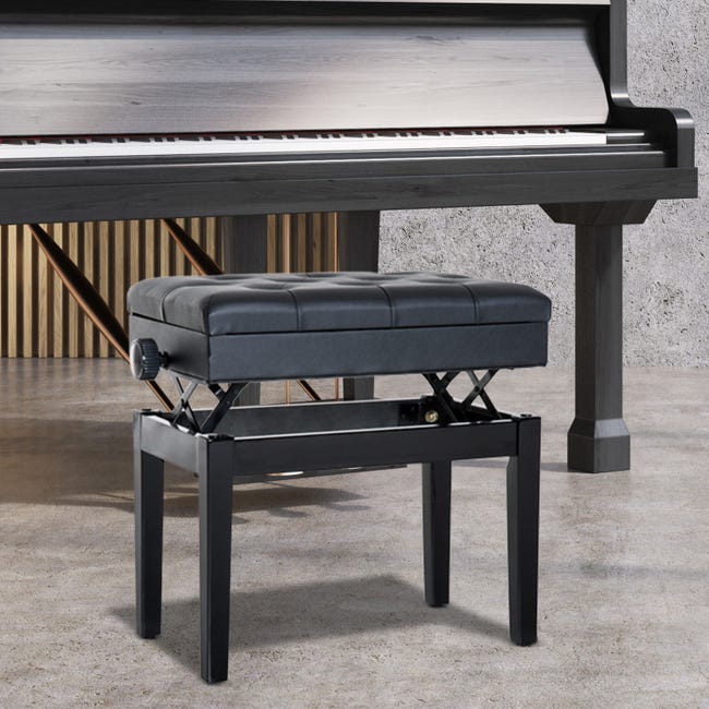 Panca Sgabello per Pianoforte con vano portaoggetti altezza regolabile  54.5x33x48-58 cm Nero