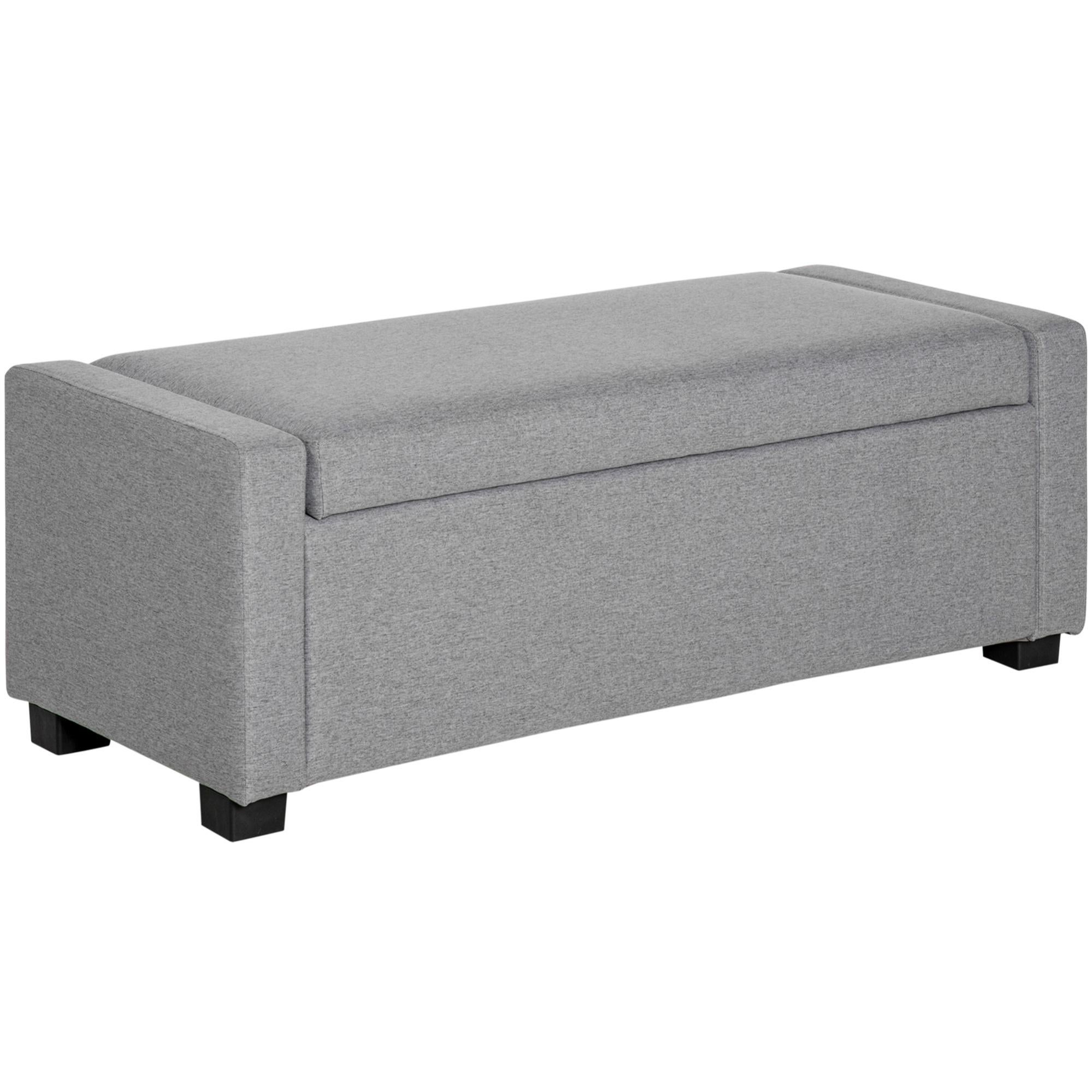 Panca Pouf Contenitore in Tessuto Imbottito 100x40x42 cm Grigio Chiaro