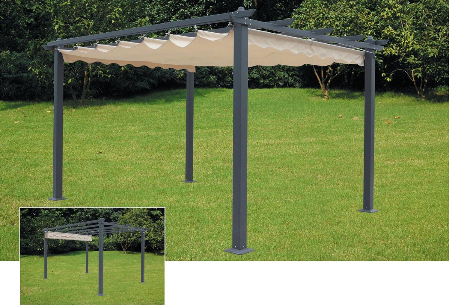 Gazebo a Pergola da Giardino in Alluminio 3x4 mt Telo Retrattile Bauer