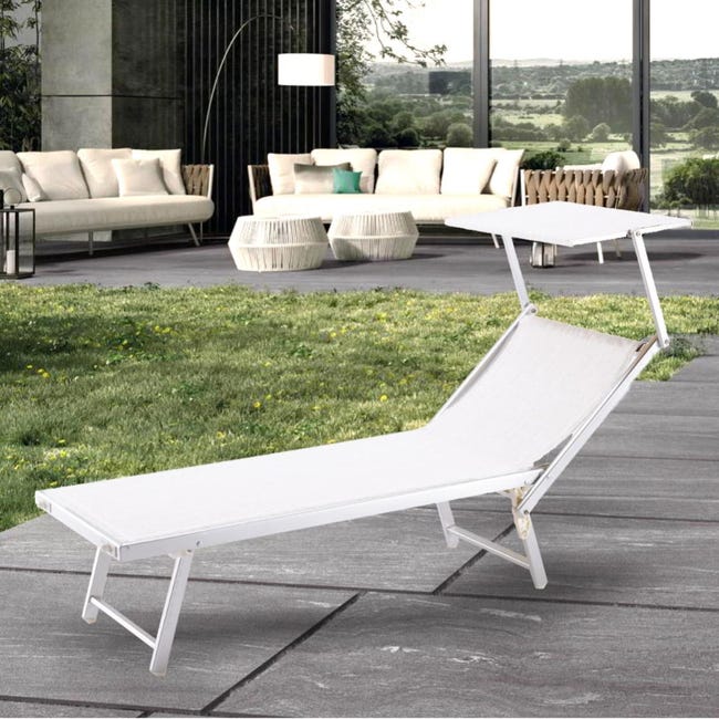 Lettino Prendisole 185x71 5x41 Cm In Alluminio E Textilene Con Parasole lettino-prendisole-185x71-5x41-cm-in-alluminio-e-textilene-con-parasole