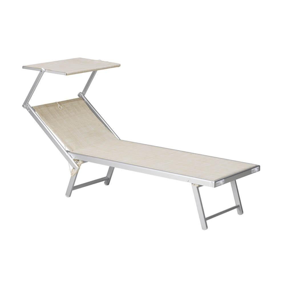 Lettino Prendisole In Alluminio Con Schienale Regolabile - Blu, Ruote, Texilene, 182x70cm - Foto 4