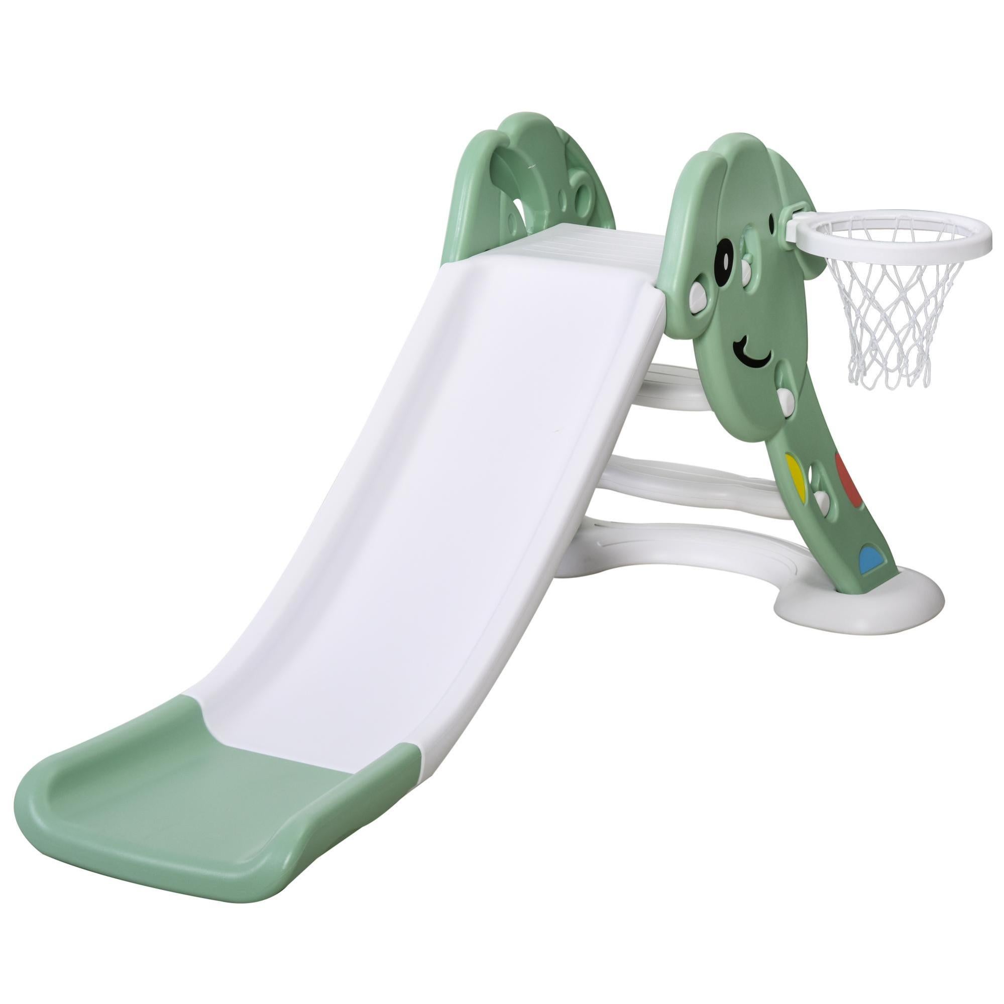 Scivolo Per Bambini Pieghevole 3 In 1 | Con Canestro E Altalena, 135x53x67 Cm | Per Interni Ed Esterni