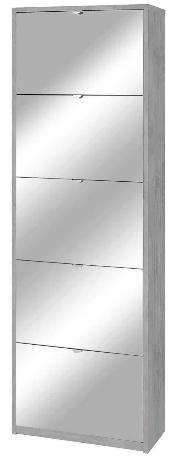Scarpiera con Specchio a 5 Livelli Bianco Lucido 63x17x169,5 cm