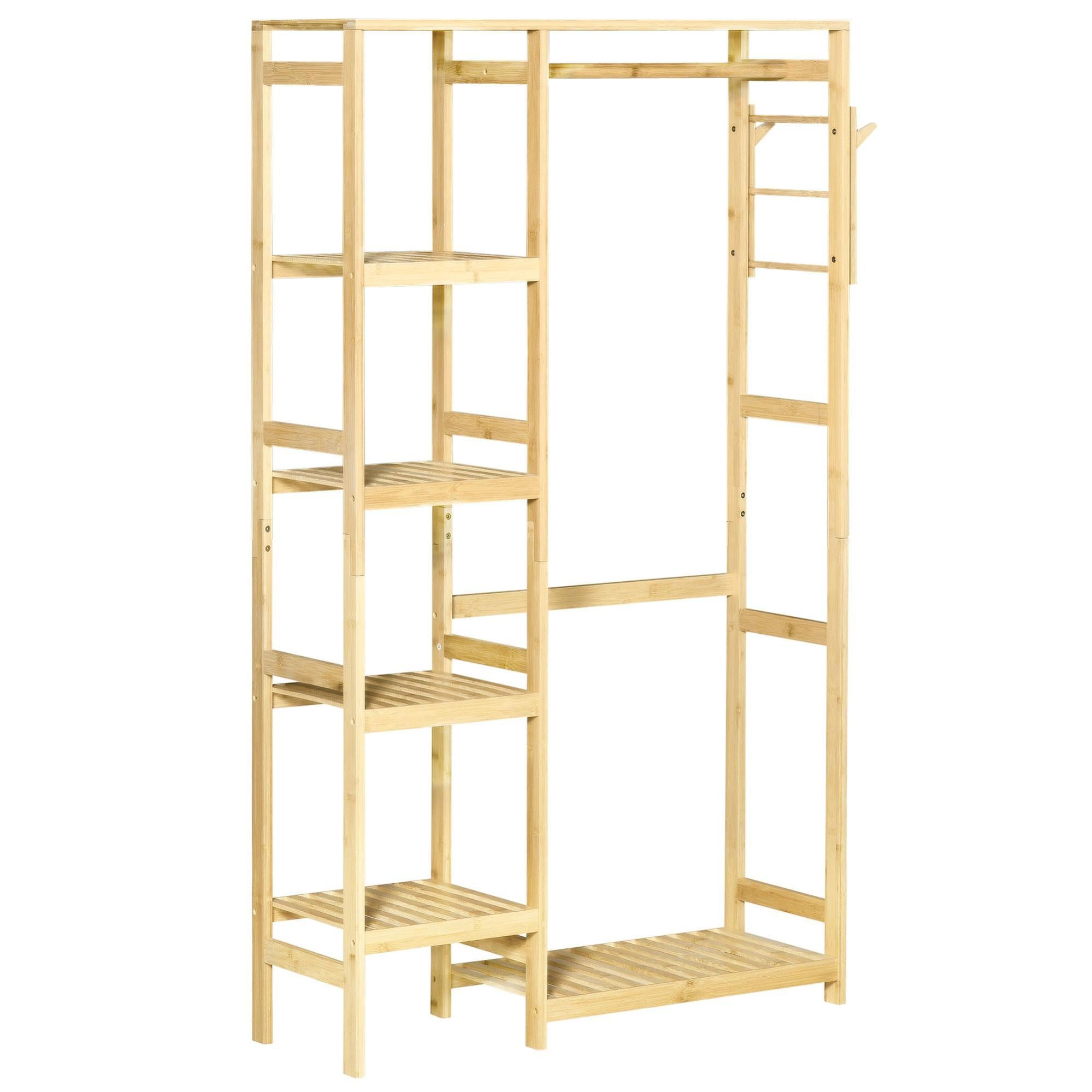 Easycomfort Appendiabiti Con Panchina Cubo Per Scarpe Per Ingresso E Camera Da Letto 6 Ganci Bambu Legno Mdf Bianco 40x30x180cm 80780931
