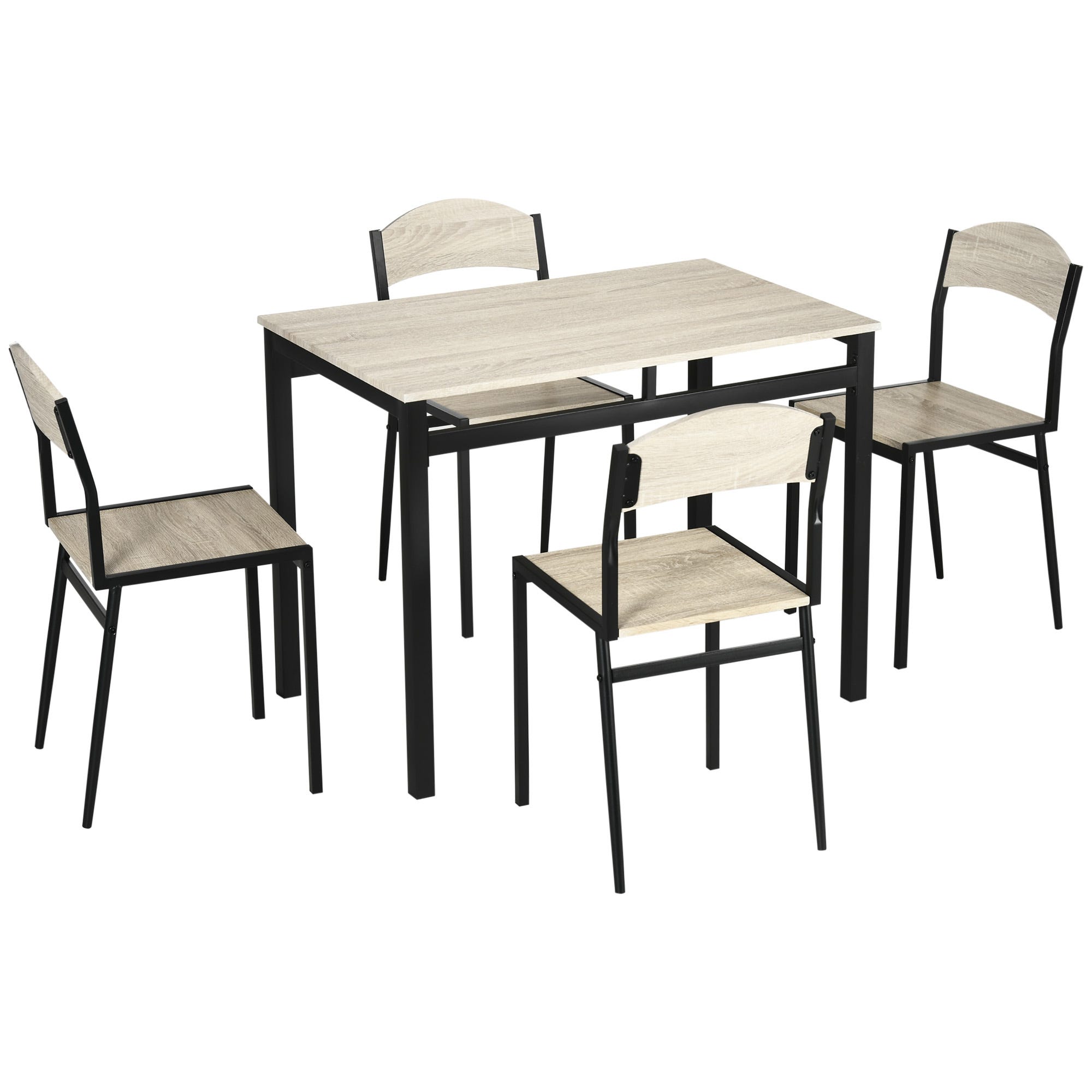 Set da Pranzo Tavolo e 4 Sedie Seduta Imbottita in Metallo e MDF