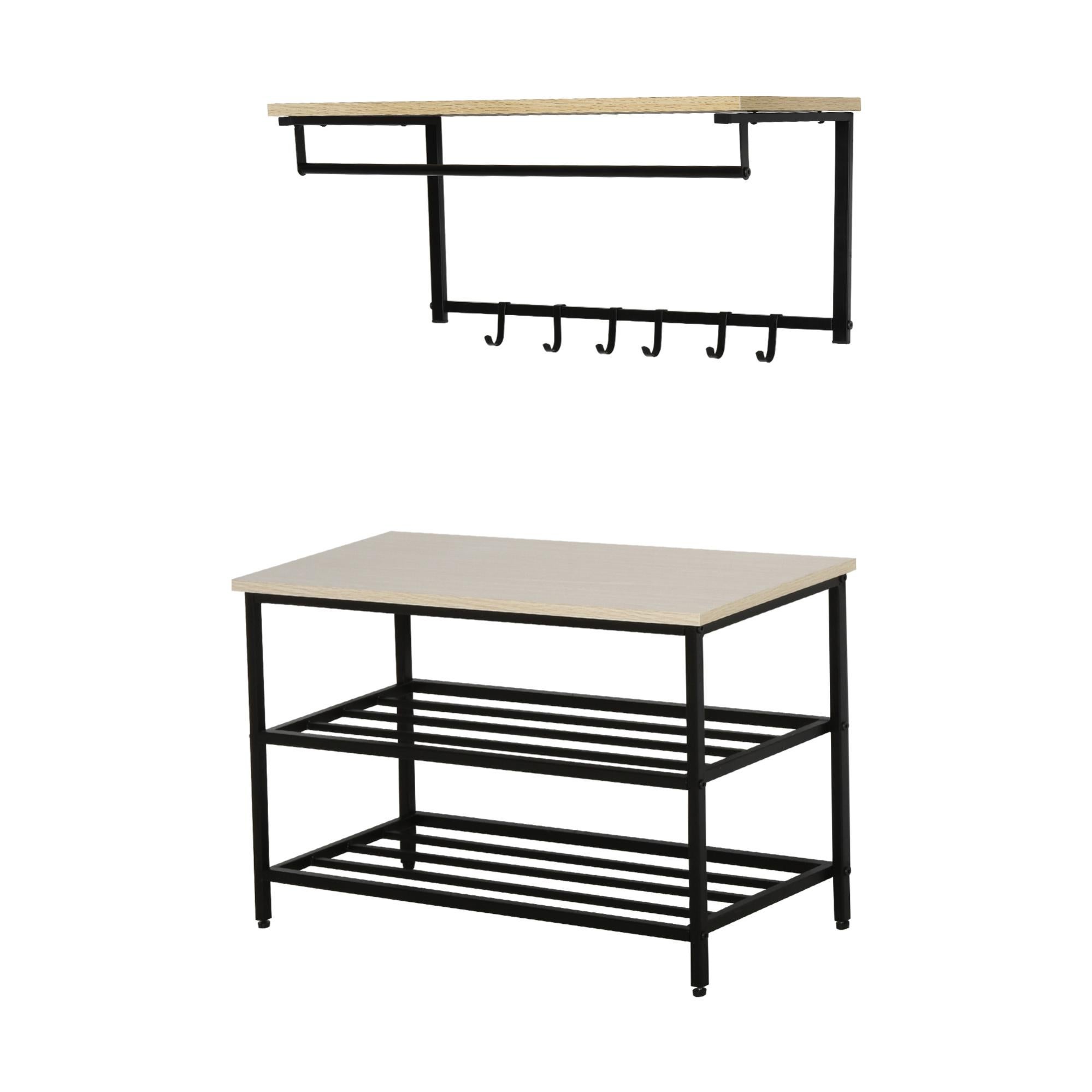 Panca per ingresso con appendiabiti e scarpiera, stile rustico, in legno, per ingresso, design 3 in 1