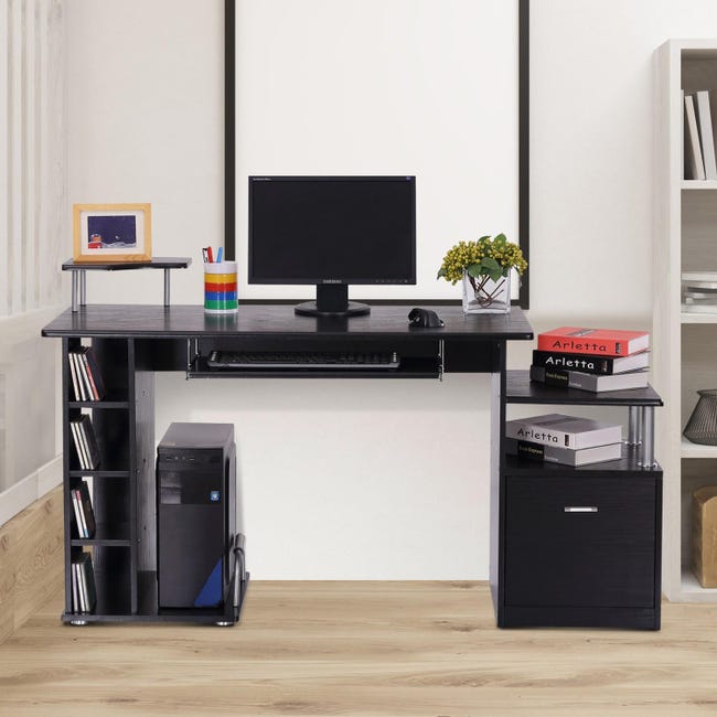 Scrivania da ufficio porta PC stile Industrial con 1 anta e 2 cassetti  color rovere e nero 170 cm