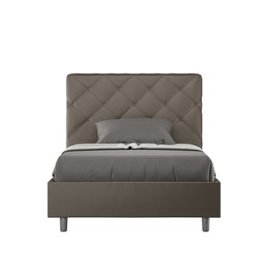 Letto matrimoniale imbottito con base in metallo, ampio spazio contenitivo,  apertura su entrambi i lati, Beige, 200x140 cm