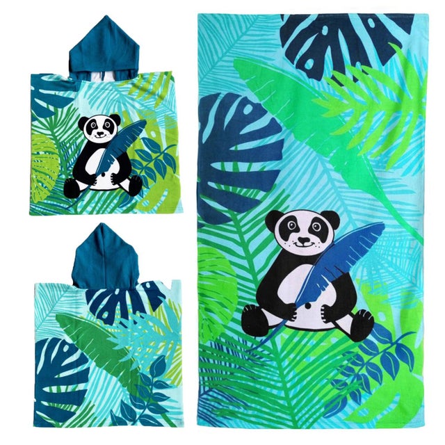 Pack enfant Panda un Poncho et une Serviette de plage microfibre 100% polyester