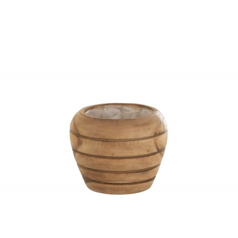 J-Line Cache-Pot Encoches Bois Naturel Small - Pot De Fleurs Élégant En Bois