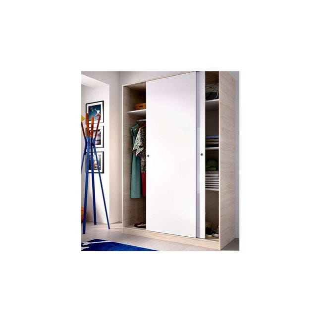 Armario ropero puertas correderas Plus Noon acabado roble combinado con  blanco 200 cm(alto)120 cm(