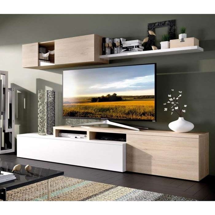 Mueble de salón y TV Anice cemento 265x180x42 cm (anchoxaltoxfondo