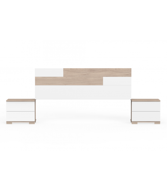Conjunto cabecero y mesitas erika en acabado blanco/aurora 105 cm(alto)212 cm(ancho)