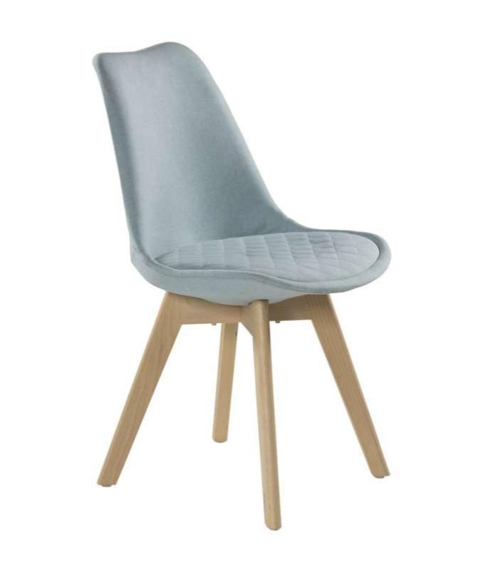 Silla comedor aiko tapizada en tela azul, 83cm(alto) 44cm(ancho) 47cm(fondo).