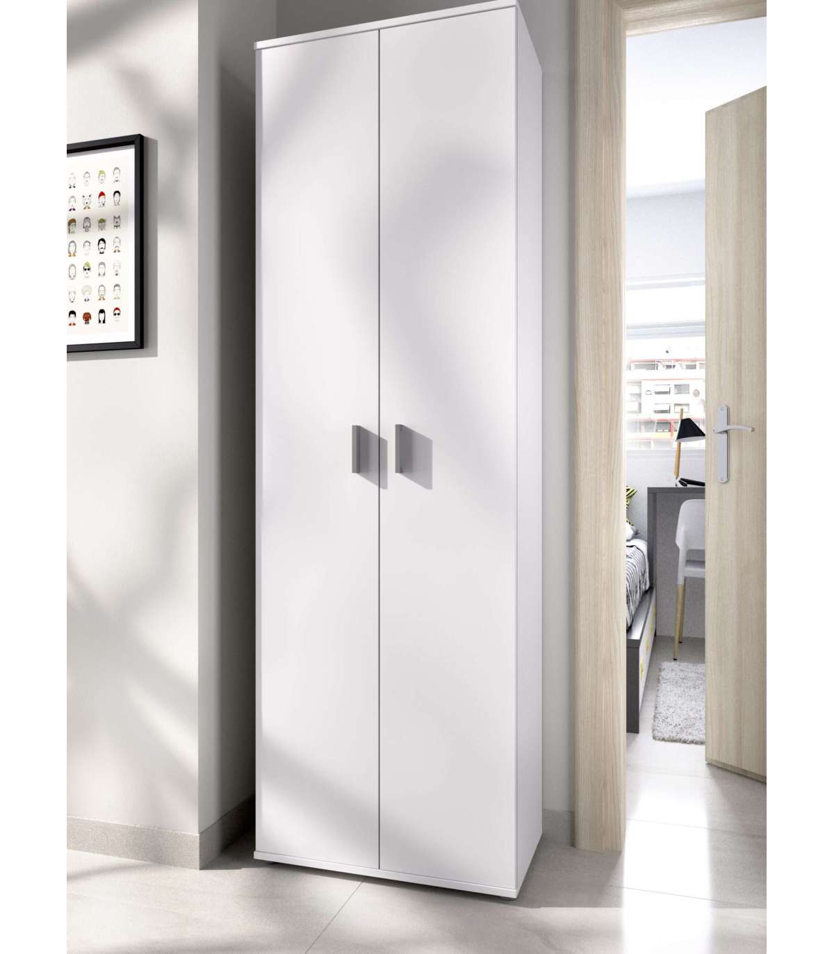 Armario dos puertas en acabado color blanco 60 cm(ancho) 180 cm(altura)  35.6 cm(fondo)