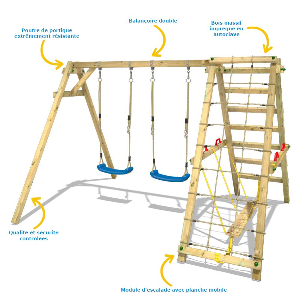 Portique De Balançoire WICKEY Smart Hike - Bois Avec Balançoire Et Surf Swing - Pour Jardin - 315x260x215cm