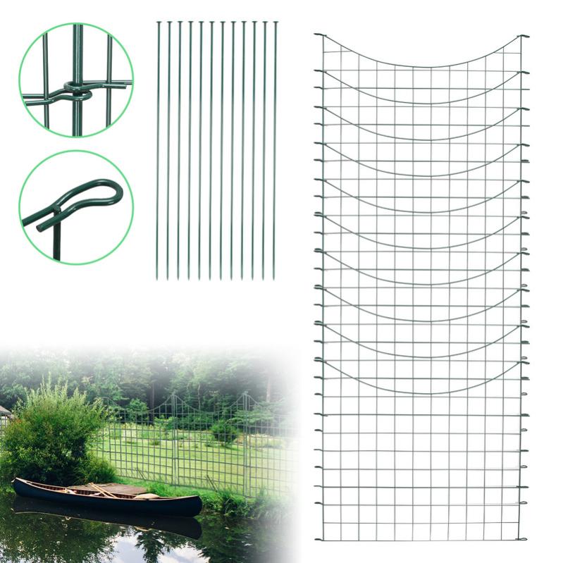 Kit Clôture Étang / Jardin 22 Éléments – 10 Panneaux + 12 Tiges, Protection Piscine / Bassin / Animaux, Métal Vert