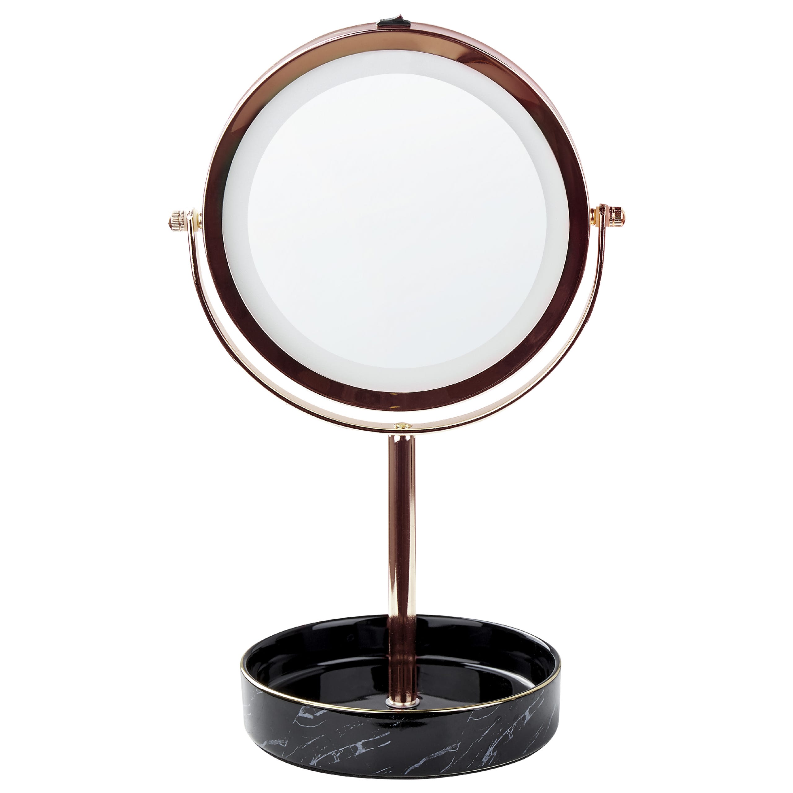 Specchio da tavolo LED oro rosa e nero ø 26 cm SAVOIE