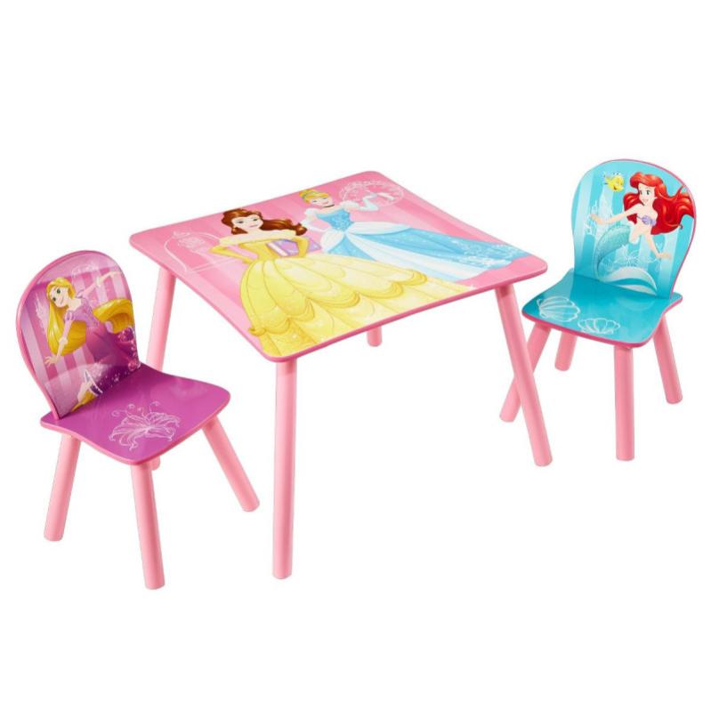 Tavolino Sedie Legno Rosa Set Tavolo E 2 Sedie HOMCOM Tema Principesse - Legno Rosa, Schienale A Corona Porta Giochi Bambini
