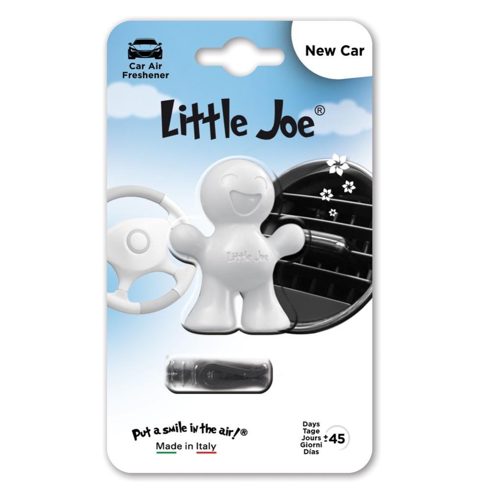 Deo Little Joe New Car, Deodorante per Auto Solido, Pupazzetto Profumato,  Clip per Griglia Aria, Bianco, Profumo Auto Nuova