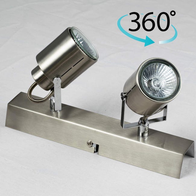 Luminaire Plafonnier Rampe Alu brosse 2 Spots LED orientables 2 x GU10 5 W