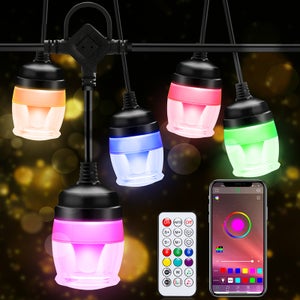 Guirlande Guinguette 50M Multicolore IP65 - Guirlande Lumineuse Extérieur  100 Bulbes Multicolore - Guirlande Exterieure Etanche pour Décoration