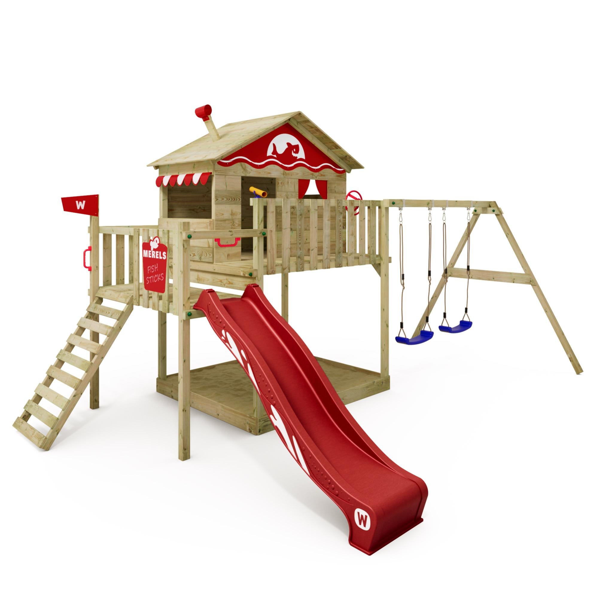 WICKEY Aire de jeux Portique bois Smart Coast avec balançoire et toboggan - Jeux - Jouets