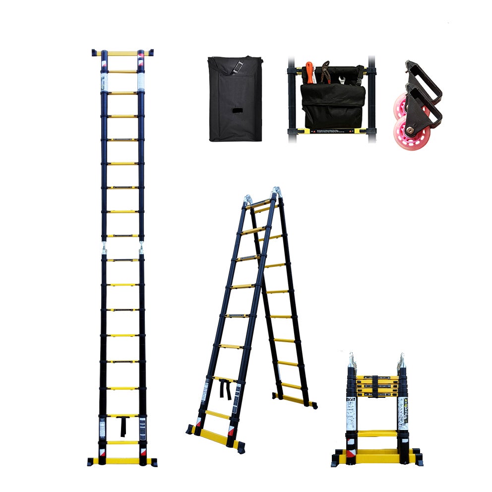 Echelle-escabeau télescopique 3m80/1m90 Woerther avec double barres  stabilisatrices - Garantie 5 ans - Qualité supérieure