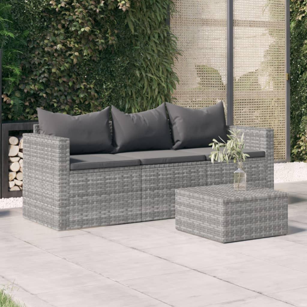 VidaXL Divano Da Giardino In Polyrattan Grigio - 4 Posti Con Cuscini - Struttura In Acciaio E Gambe In Eucalipto - 5