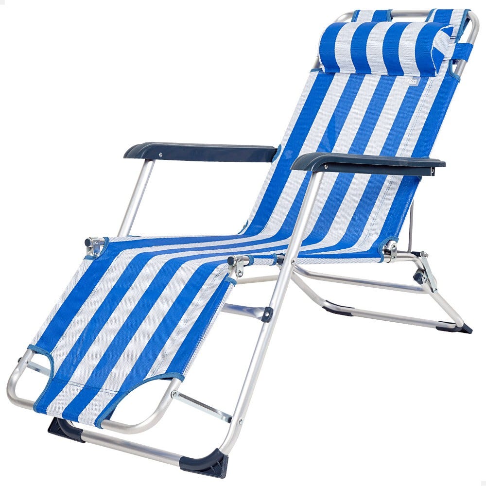 Aktive Silla tumbona reclinable para playa con cojín azul/blanco