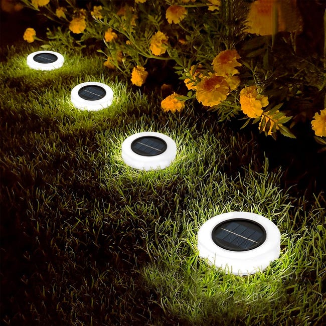 Pack 4 focos solares exterior luz LED blanca c/baliza para jardín