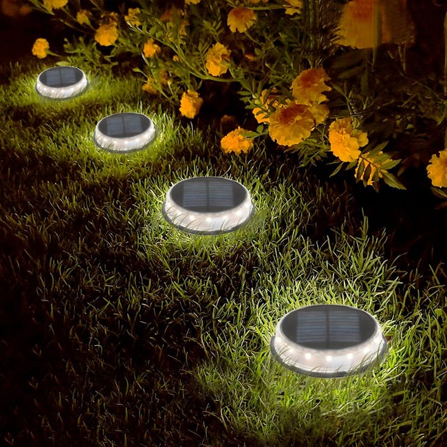 Pack 2 focos solares exterior luz LED blanca c/baliza para jardín Aktive