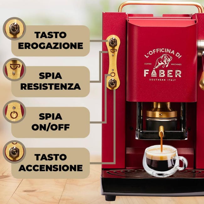 Faber Coffee PROCHERRYBASOTT Macchina da Caffè Pro Mini Deluxe Cialde 44 mm  Cherry Red Ottone 1